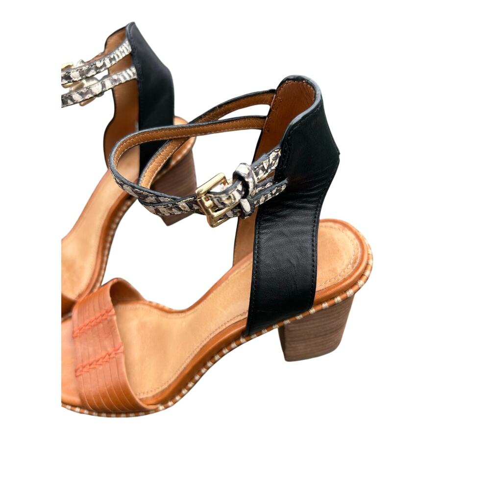 Coach Dexton Block Heel Sandals Size 7B Brown Leather Snake Print Ankle Strap - Picture 7 of 9